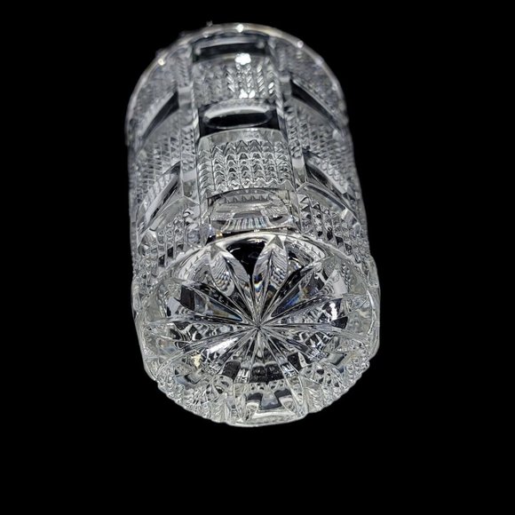 Vintage Lead Crystal Glass Circle Square Patterned Vase Thumbprint 8" Tapered - Picture 6 of 9